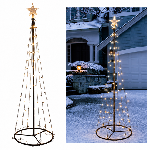 Schwarzer metall weihnachtsbaumrahmen baum 180cm mit 90 warmweißen led leuchten und stern topper