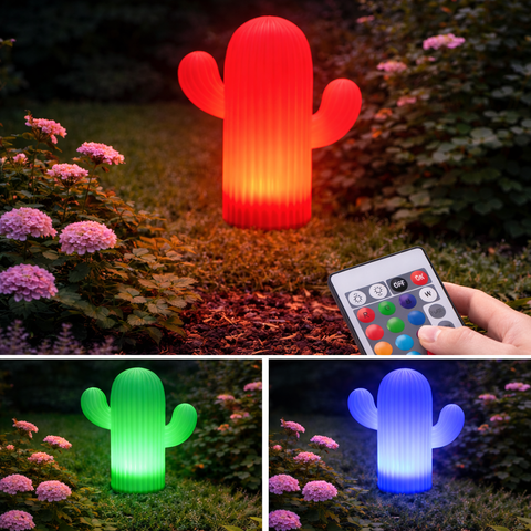 Led solar kaktus 33cm led lampe mit farbwechsel und gerippter oberfläche in rot grün und blau