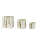 Geschenkschachtel Fell 3er Set wollweiß 21x21x21cm
