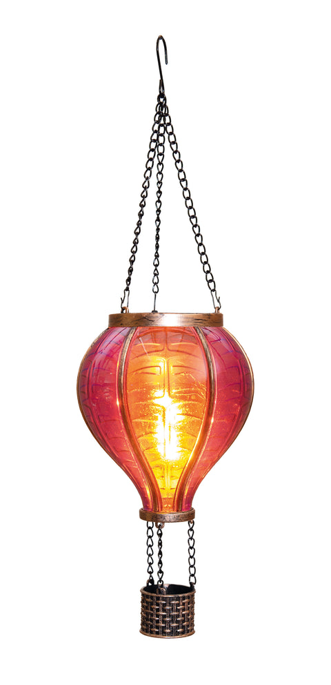 Solar-luftballon mit flammeneffekt 12 led rosa mit rot-orange verlaufendem glas und korbähnlichem brenner aus messing