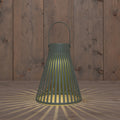 Teal metal solar hängelampe oliv mit vertikalen latten und warmem licht mit gebogenem griff 20x20x24cm