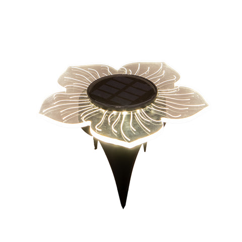 Transluzentes, blumenförmiges solar gartenlicht solar blume 12led 15cm mit schwarzem zentrum und warmweißen led linien