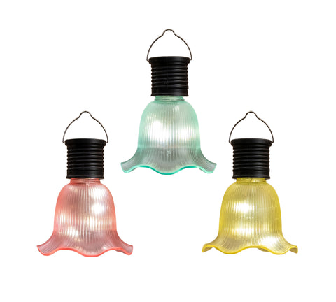 SOLAR GLASBLUME 10X7.5CM GELB/GRÜN/ROSA IM DISPLAY