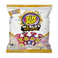 Bunte pinpop lollys tüte mit weißem und goldenem design und lebhaften süßigkeitenillustrationen 180g