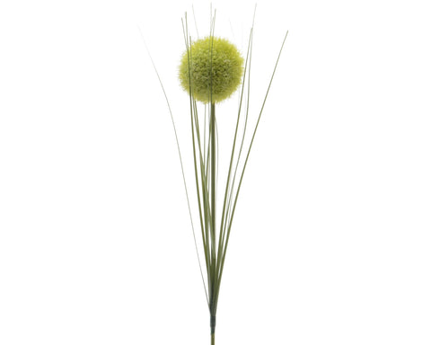 Künstliche grüne allium blume mit kugelförmiger textur und schlanken stielen im allium am stiel grün design