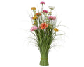 Ein lebendiger künstlicher blumenstrauß frühlingsgras 70cm mit pinken, orangen, gelben und weißen blüten und grünen stielen