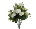 Eine zarte arrangement aus künstlichen weißen rosen und füllblumen mit grünen eukalyptusblättern Strauss Weiß