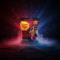 Rote und schwarze chupa chups tasche mit stranger things charakteren und glänzendem finish 120g