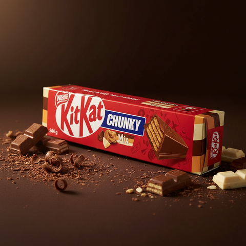 Kitkat chunky mix 244g schokoladenriegel box rot weiß mit braunen beige und goldenen akzenten