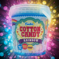 Bunte rainbow geschmacks cotton candy in transparenter plastikdose mit fundiez marke und sorten wie erdbeere und banane