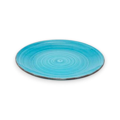 Türkisfarbener keramik teller 26 cm mit konzentrischen ringstrukturen und dunklerem rand