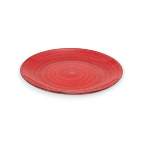 Vibranter roter teller 19cm aus keramik mit konzentrischen kreisförmigen rindern