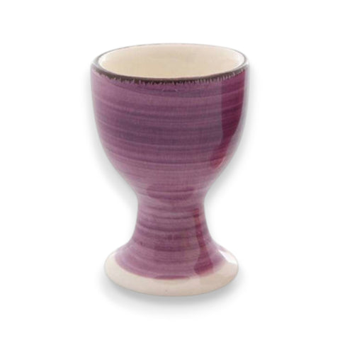 Lila keramik eierbecher 5x7cm mit strukturierter, gerippter außenfläche und cremefarbener innenfläche