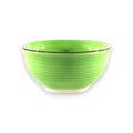 Vibrante limettengrüne keramikschale 12cm mit dezenten horizontalen rillen und dunklem braunem rand