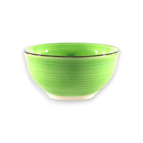 Vibrante limettengrüne keramikschale 12cm mit dezenten horizontalen rillen und dunklem braunem rand