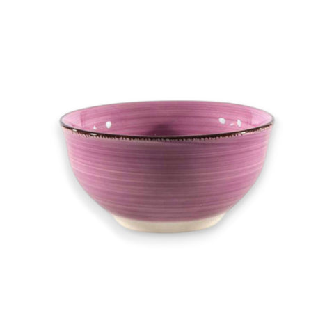 Rosa keramikschale 12cm mit feinen horizontalrillen und dunklem braunem rand
