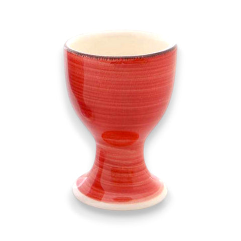 Roter keramik eierbecher 5x7cm mit strukturierter ripptextur außen und cremefarbenem innenraum