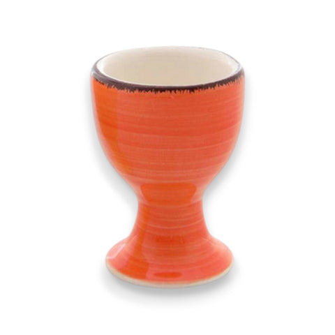 Orange keramik eierbecher 5x7cm mit gerippter oberfläche und dunklem braunem rand