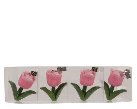 Tischdeckengewicht tulpe 4er set mit pinken tulpenförmigen paperclips und grünen stielen aus metall