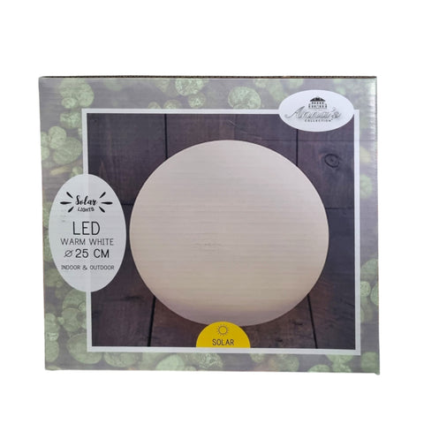Rundes matte solar-led-licht außen mit warmweißem licht und 25 cm durchmesser solar kugel weiß led warmweiß