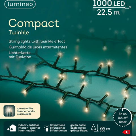 1000LED Kette Compact Twinkle 22,5m gr+ww