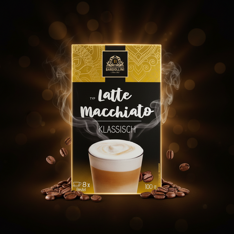 Bardollini latte macchiato classic 100g instant kaffeepulver in gold und schwarzer verpackung für acht portionen