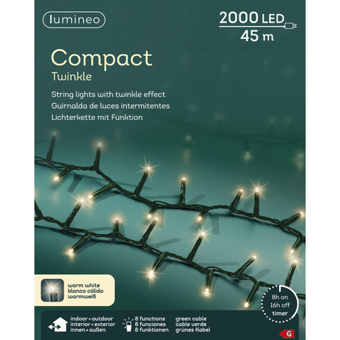 2000LED-Kette Compact Twin ww/gr - 45m -
