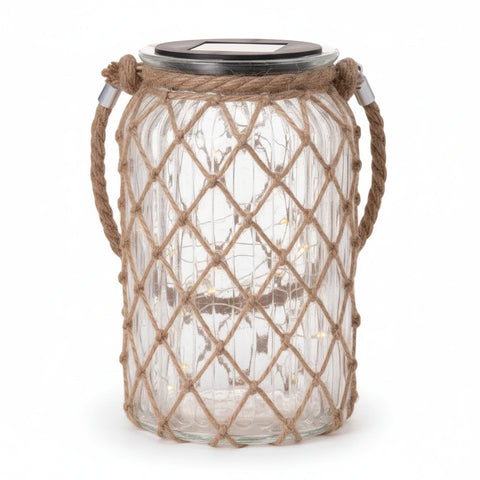 Solar Lampe Glas/Jute 11x18cm
