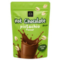 Grüne wiederverschließbare tasche baylon hot chocolate pistazie 120g mit glänzendem design und pistazienillustrationen