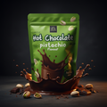 Grüne wiederverschließbare bardollini hot chocolate pistazie tasche mit glänzendem design und pistazienillustrationen