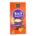 Orange karton von barollini löslicher kaffee 3in1 karamell 128g mit lila rundem label und dampfender tasse
