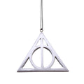 Silbernes 3d ornament deathly hallows aus metall an schwarzer schnur hängend