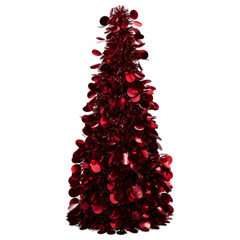 Baum lametta 46cm rot glänzender burgunderfarbener metallischer weihnachtsbaum mit reflektierenden blattförmigen ornamente