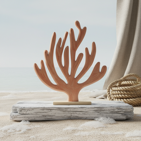 Leichte braune korallen skulptur aus mdf mit glatter natürlicher oberfläche und ausgeschnittenen zweigen fsc 100%