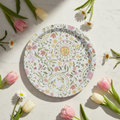 Weißes papier teller dekoteller blumen mit zartem floralmuster in rosa grün und gelb