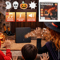 Schwarzer rechteckiger soundbox halloween mit durchlöchertem frontpanel und kleinem knopf für gruselige sounds bei bewegung