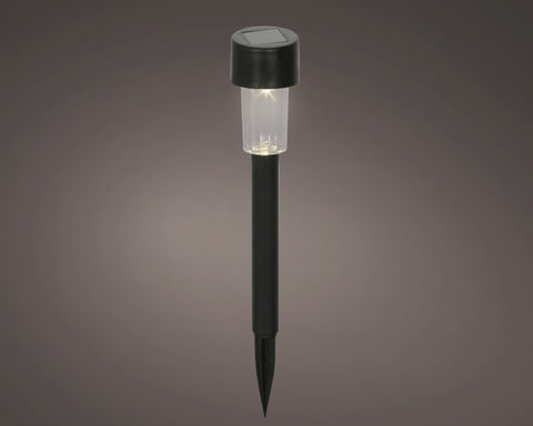 Schwarzer solarbetriebener gartenstab mit klarem zylindrischem glaskörper und spitzem metallspieß solar-stick schwarz