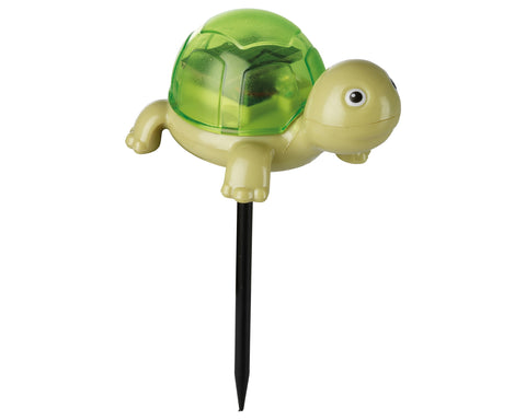 Grüner lumeneo solar gartenstecker schildkröte mit durchscheinendem kunststoffpanzer und beige körper, warmweißes licht