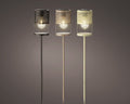 Solar-gartenfackel mit filament-led in schwarz beige und creme mit metallkappen und klarglasgehäuse