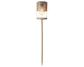 Goldfarbene Solar-Gartenfackel mit klarer Glaskugel und filigranem Cut-out-Muster mit Filament-LED