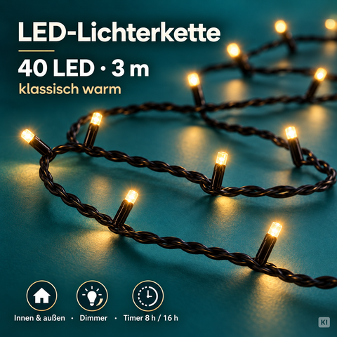 LED Lichterkette 40 LED Basic klassischwarm 3m