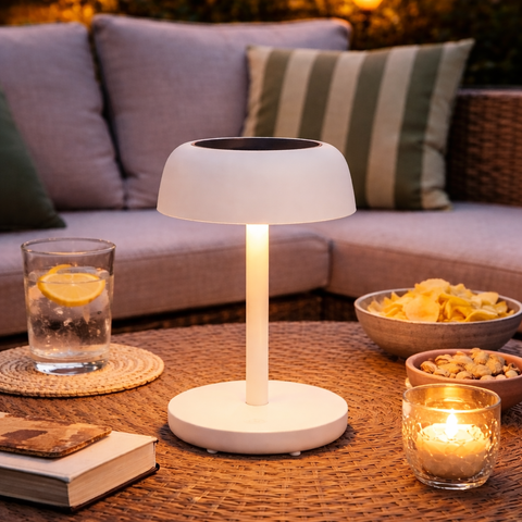 Weiße led tischlampe solar usb mit schlankem, minimalistischen design und glattem matt finish