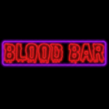 Eine 95x24 cm neonleuchte blood bar mit rotem leuchttext und lila rahmen für atmosphärische raumdekoration