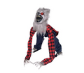 Animatronischer heulender werwolf 40x73 cm graue pelzige figur mit rotem schwarz kariertem hemd und blauer hose
