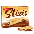 Vincinni stixis waffelstäbchen kakao 250 g in goldbrauner schachtel mit gerillten waffeln gefüllt mit schokoladencreme