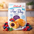 Antonelli panday gefülltes softbrötchen 250g mit goldbraunem blätterteig und waldfruchtfüllung in weiß blauem beutel