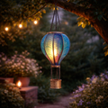 Solar luftballon mit flammeneffekt 20led blau grün glas solar gartenlaterne mit goldrahmen und korb