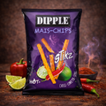 Lila tasche dipple mais-chips stikz in chili-limette geschmack von dipple 90g