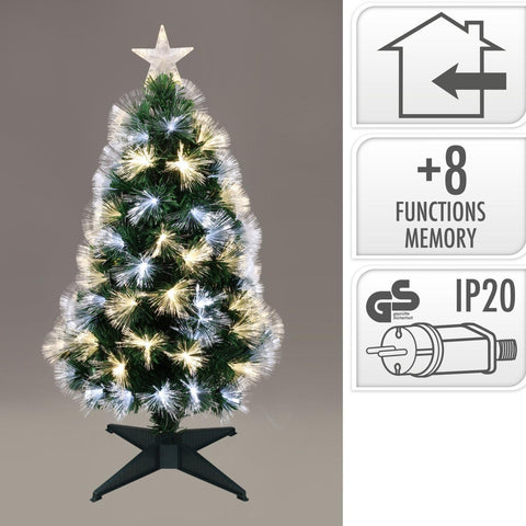 Weihnachtsbaum 90 cm leuchtender grüner fiberoptik christbaum mit weißen und gelben lichtern und silbernem stern