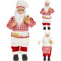 Weihnachtsmann koch 60cm figurine mit rot weiß kariertem kleid, flauschigem bart, hoher mütze und schürze